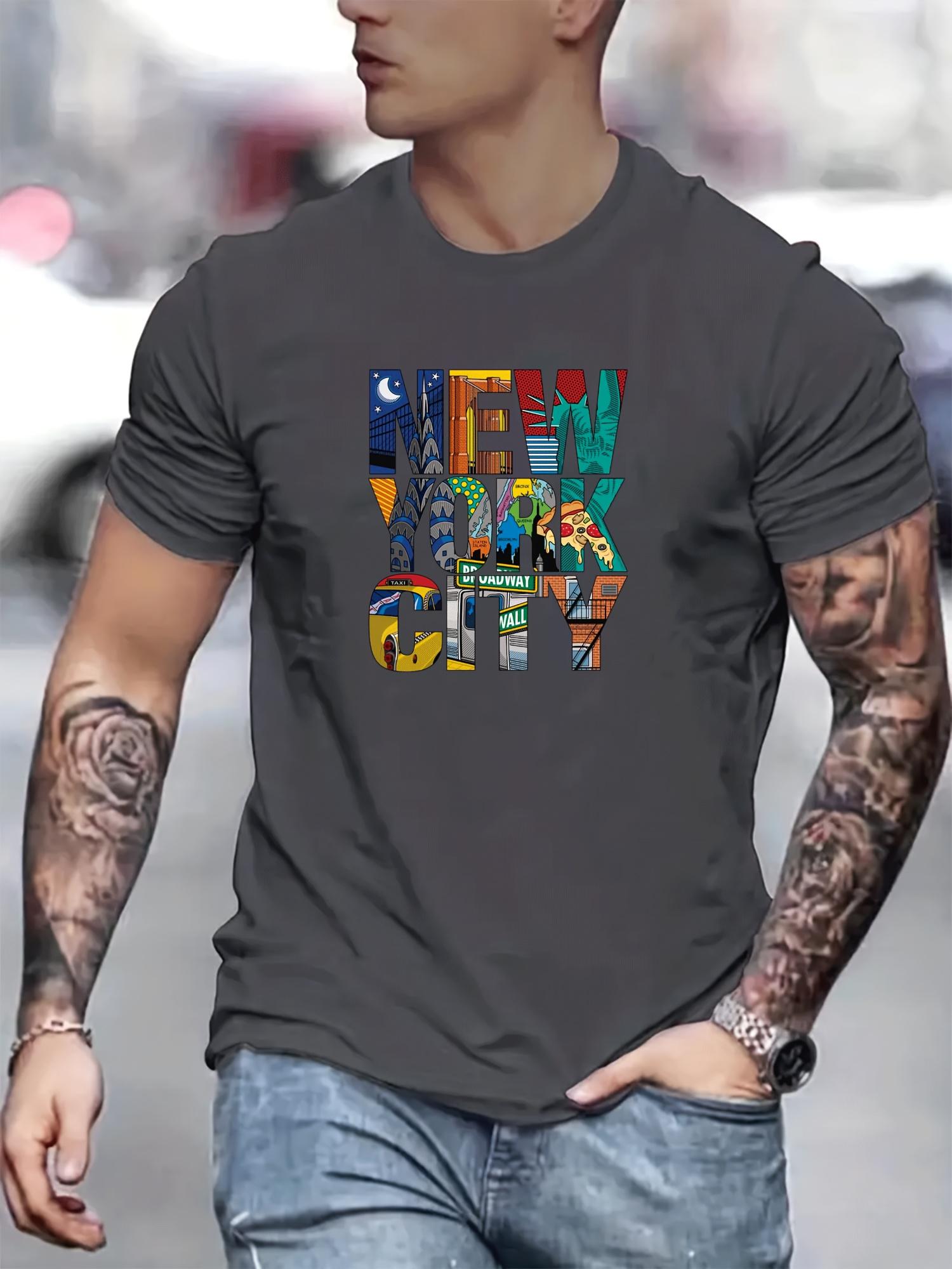 Creative New York City printed Tshirt mens casual street style elastic roundneck Tshirt for summer S