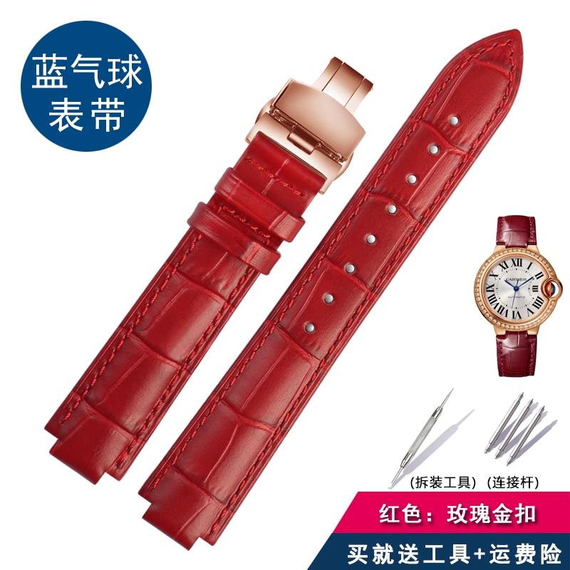 Für Cartier Echtleder-Uhr mit Damen-Uhrenkette, blaue Ballon-Dornschließe, konvexer Mund-Rindsleder-Herren-Uhrenkette
