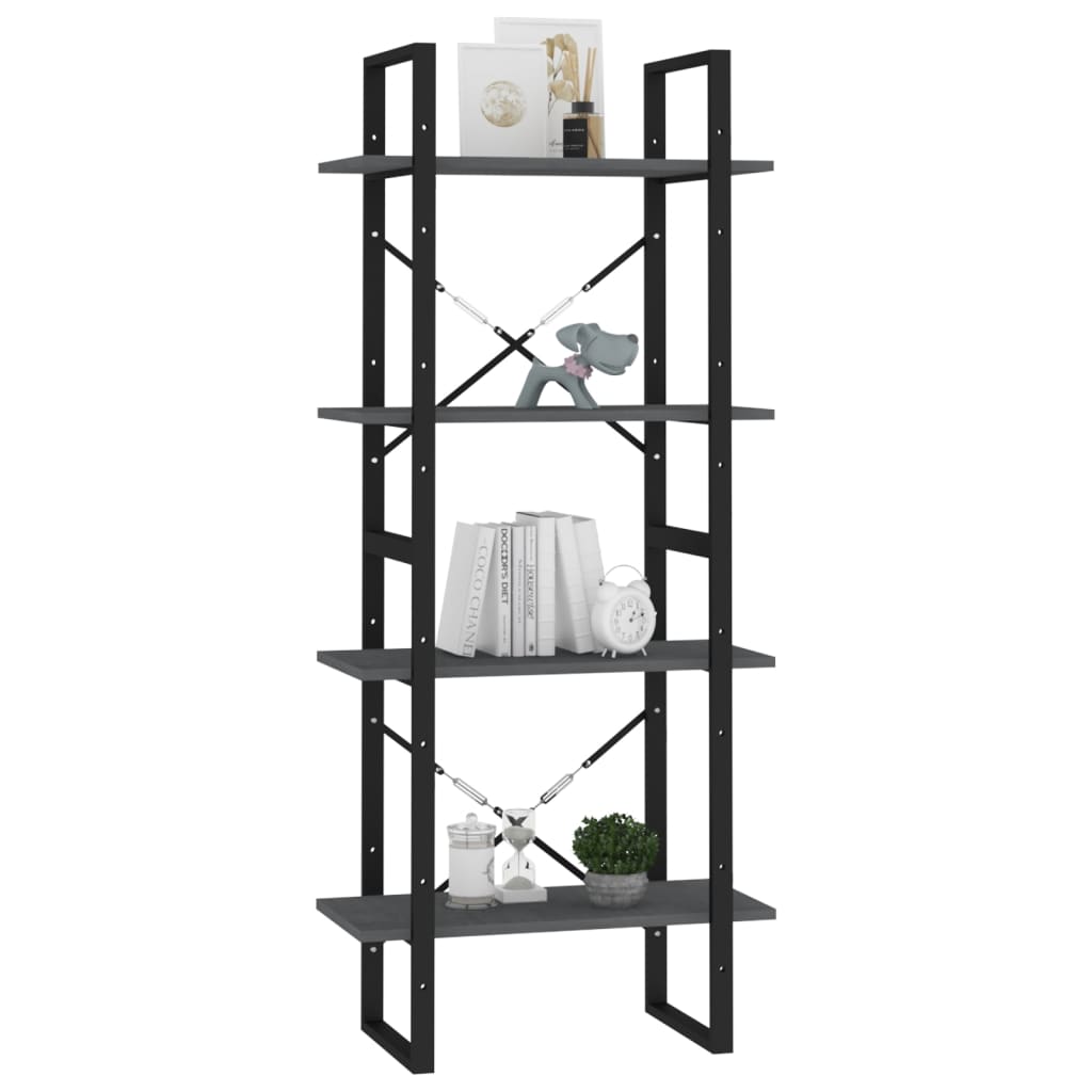 Bookshelf 4 Shelves Grey 60 x 30 x 140 cm Solid Pine Wood