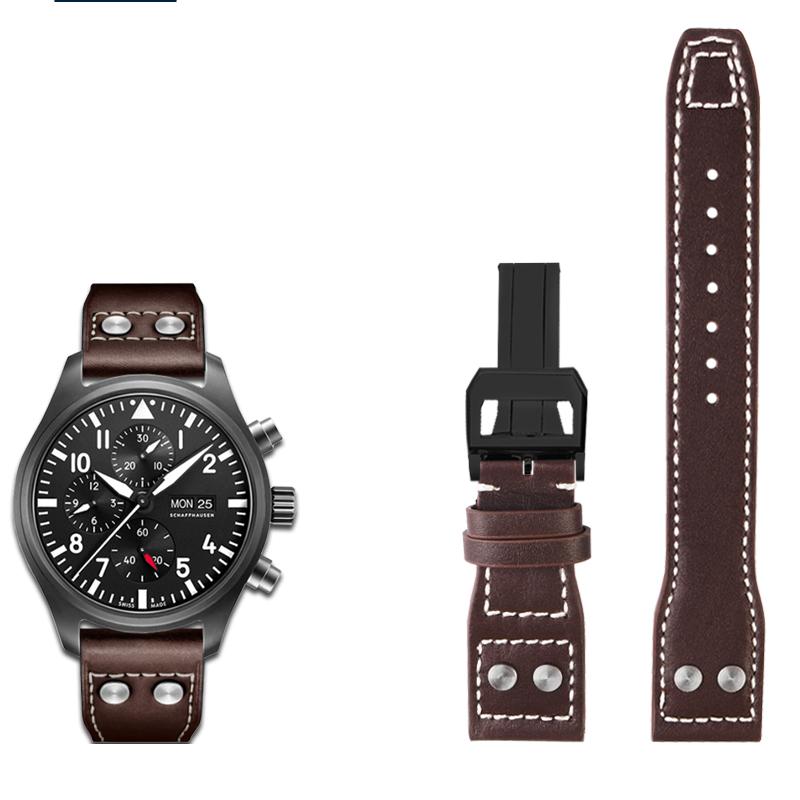 Klasické 21mm 22mm pro IWC originální kožený řemínek k hodinkám Velký pilot plamenomet Malý princ Mark18 Series Náramek Willow Nail Náramek Muž