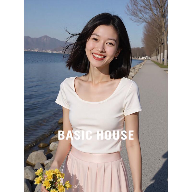 Basic House Women s Slim Fit U-Neck Cotton T-Shirt M