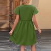 Women's Fashion Solid Color Casual Bohemian Vacation V Neck Short Sleeved Ruffle Edge Dress