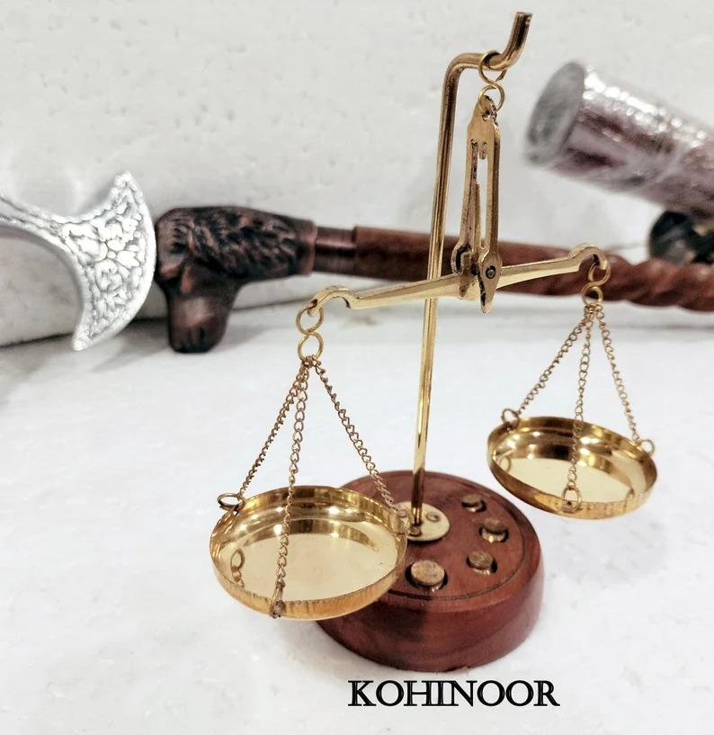 Antique Style Brass Balance Scale: Gold & Diamond Scale, India Decor
