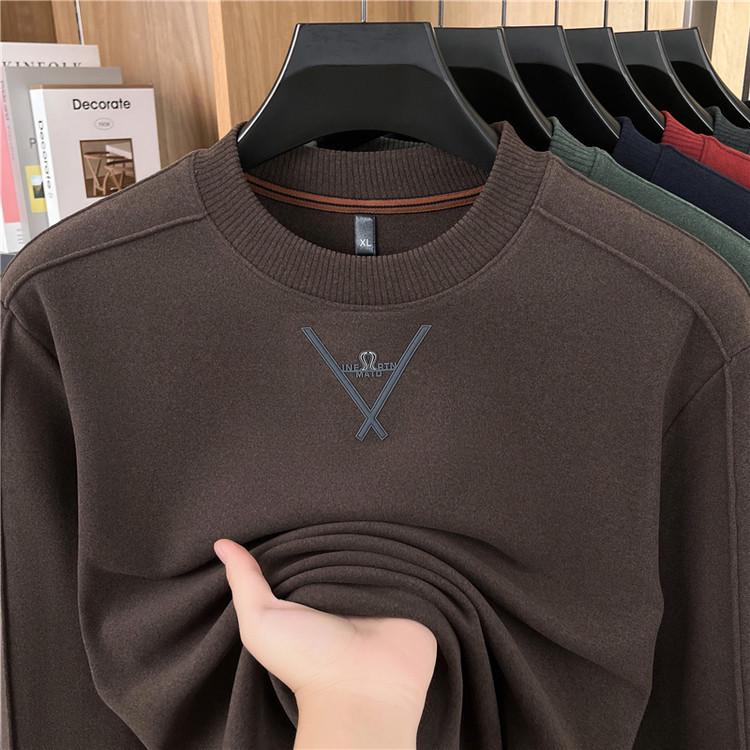 2025 Velvet Round Neck Men s Sweatshirt: Skin-Friendly, Fashionable, Comfortable T-Shirt for All Ages Large