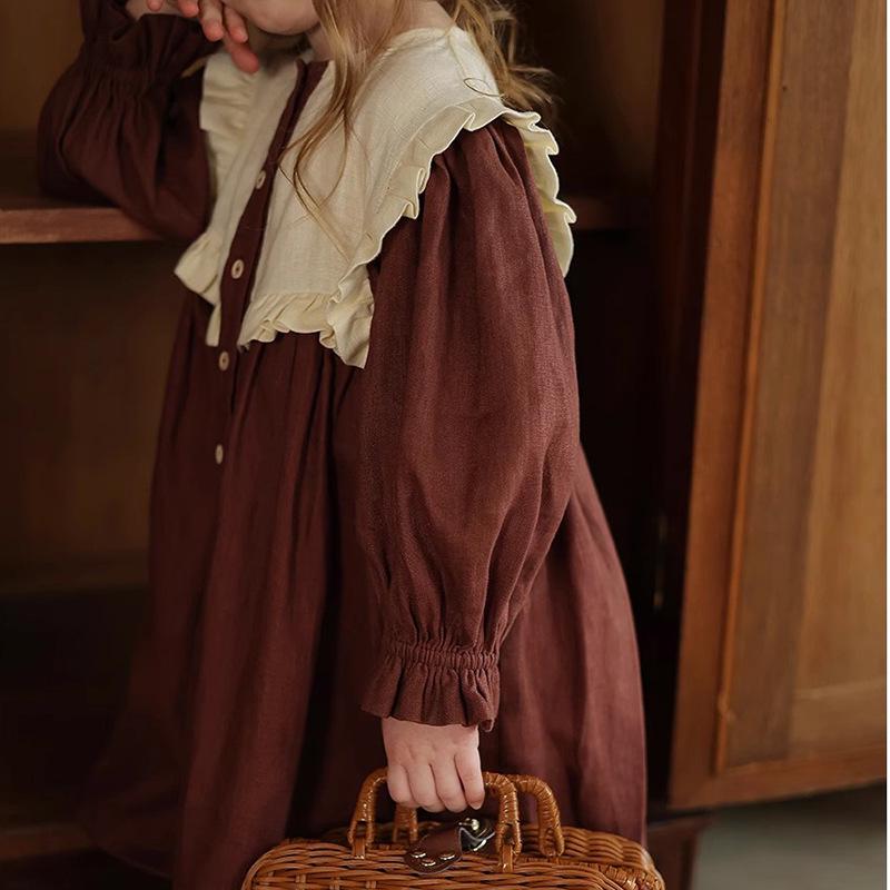 Girls' Spring/Summer 2025 Red Lace Single-Breasted Princess Dress