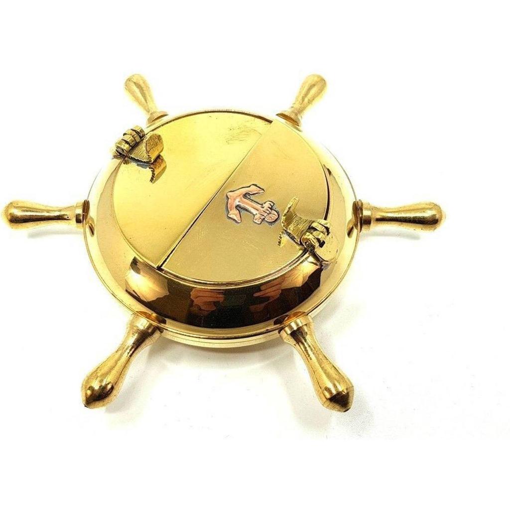 India Brass Nautical Wheel Design Cigarettes Ashtray Gold Brass Ashtray  (Pack of 1)