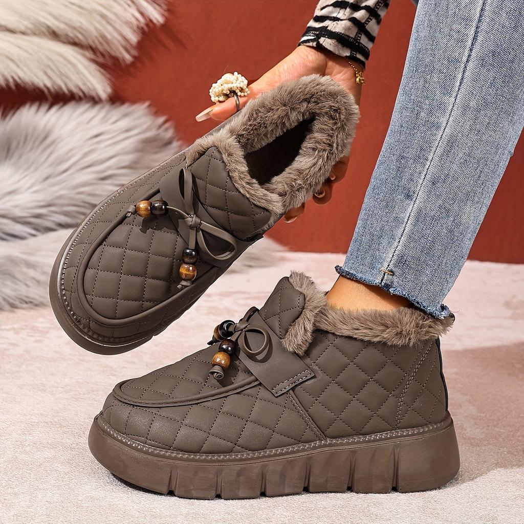 Women's Winter Short Boots • Casual Comfortable Durable • Warm Thick Sole with Lining • Fashionable Bowknot • Versatile Women Shoes