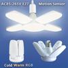 E27 Fan Foldable 28W Motion Sensor LED Bulb AC85-265V Bulb Deformation For Home Ceiling Lights Warehouse Garage Brightness Lamps