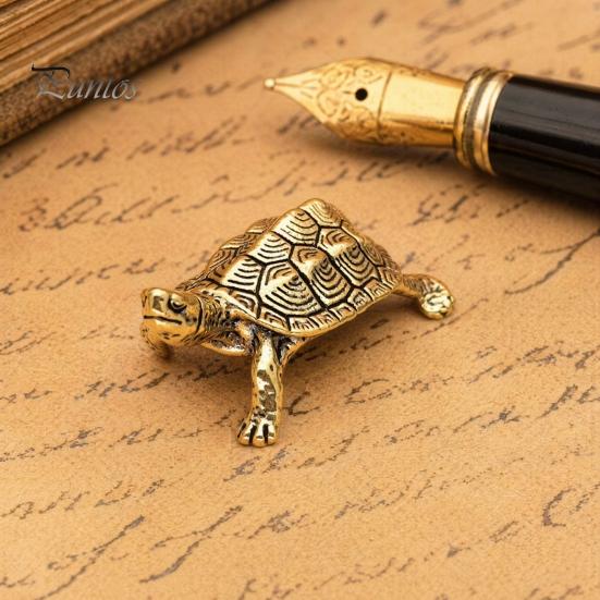 Small Brass Tabletop Decor Vintage Turtle Statue, Metal Animal Figurine, Handcrafted Unique Art Piece Artistic Desktop Sculpture Ornament for