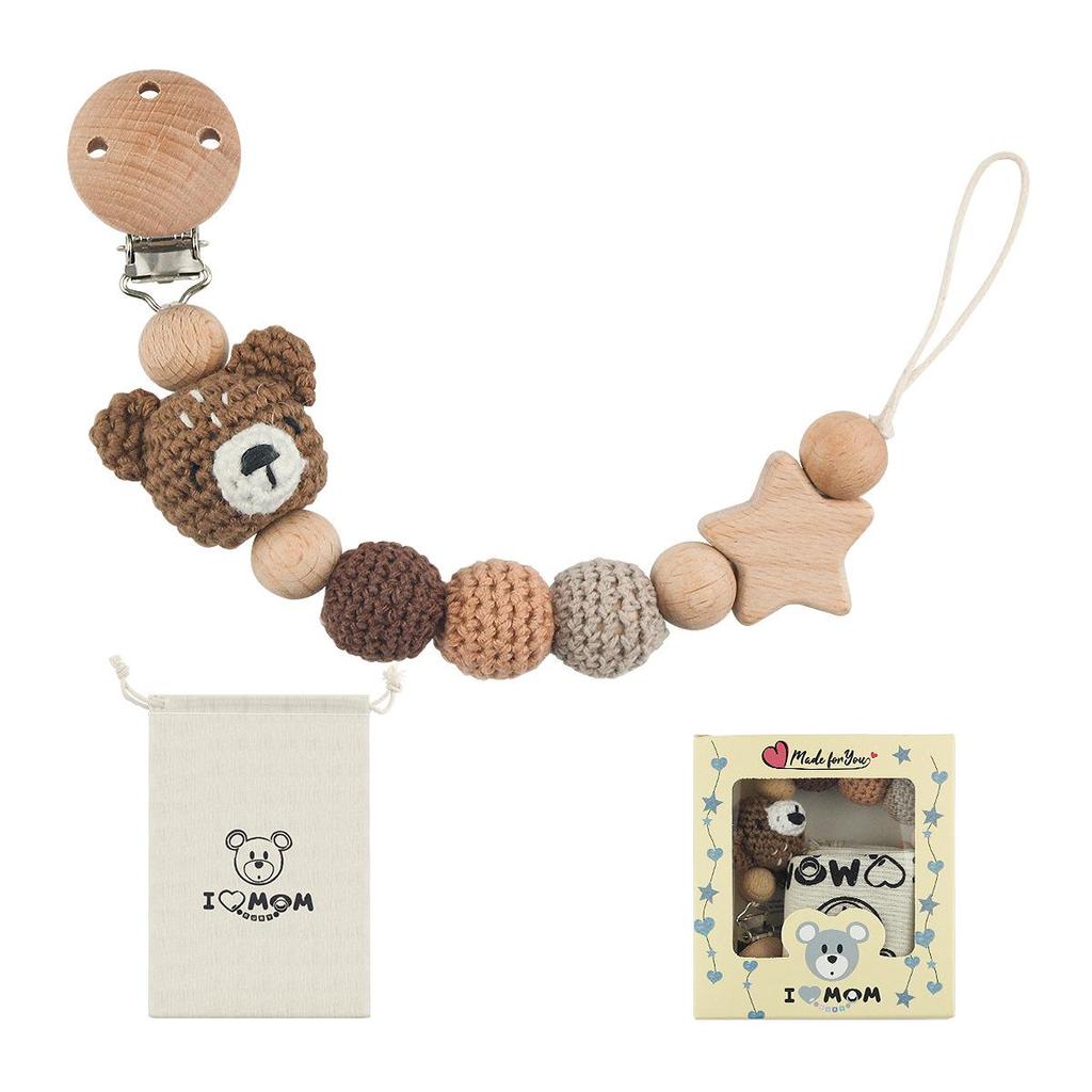 Crochet Baby Pacifier Chain with Cartoon Animal Teether - Anti-drop Design