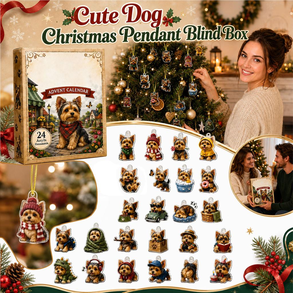 Dog-Themed Countdown Calendar with 2D Flat Design and Surprise Gift Boxes