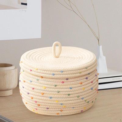 Tkaný úložný koš Kulatý Bavlněné lano s víkem Organizování Roztomilý Dekorativní