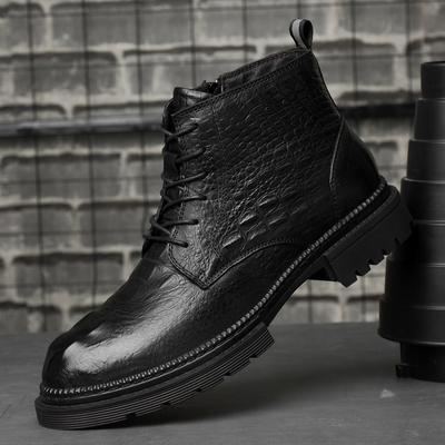 Fashion Warm Plush Fur Winter Man Casual Shoes Genuine Leather Ankle Boots High Lace-up Solid Men Basic Boots Versatile Motorcycle Boots