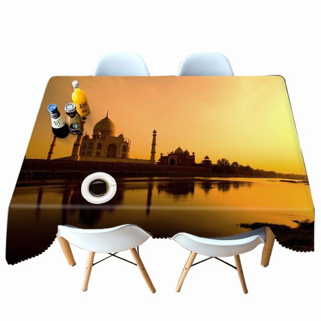 Castle By The River Sunset Landscape Pattern Tablecloth Thicken Cotton Rectangular Round Table Cloth For Wedding Picnic Party