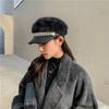 Women's Hats Fall and Winter Plush Flat Top Navy Hat Fashion Versatile Pearl Cap Lace Winter Star Anise Beret