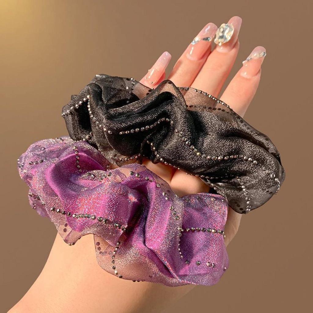 Luksusowa Siateczkowa Gumka do Włosów z Kwiatem - Elastyczna Damska Gumka do Włosów do Niskiego Kucyka