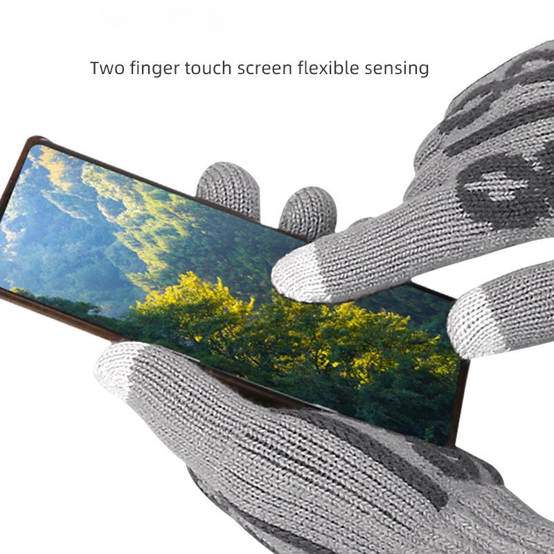 Autumn and Winter Knitted Breathable Warm Gloves Jacquard Texture Inner Lining Fleece Thickened Split-finger Touch Screen Five-finger Gloves