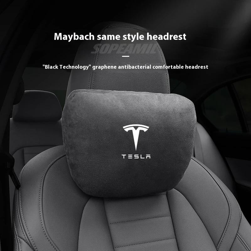 CSION1 Tesla Model 3 Model Y Model S Model X Suede Car Headrest Neck Support Seat Waist pad Lumbar cushion Soft Neck Pillow Accessories