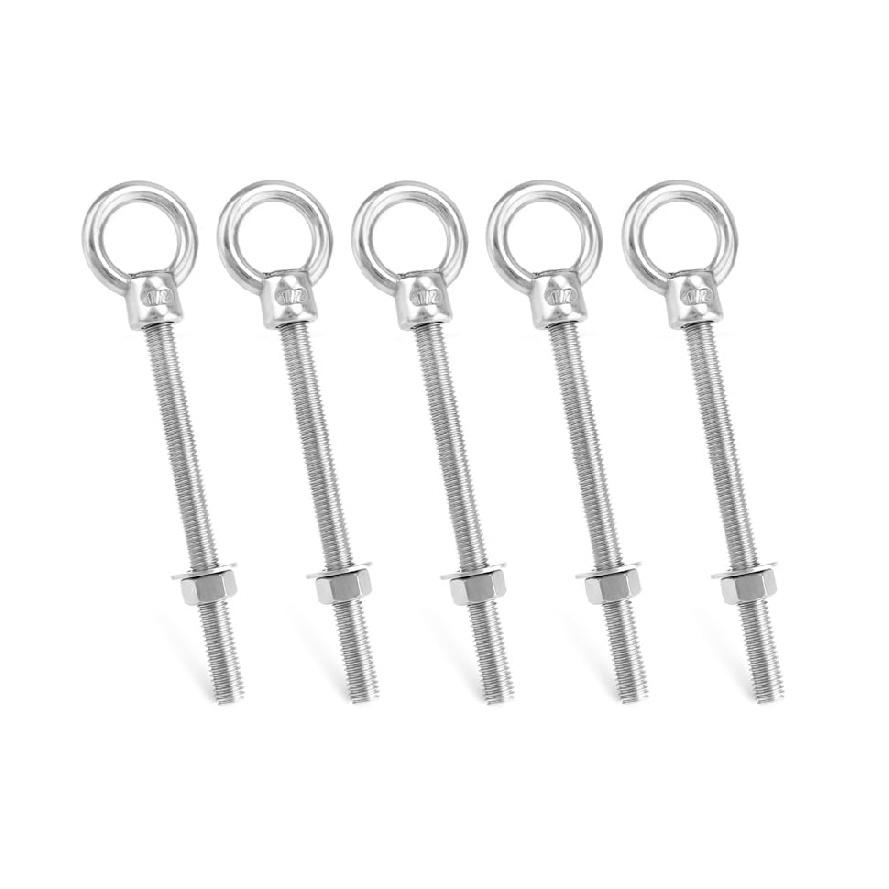 QWORK Machinery Eye Bolt with Shoulder, 5 Pack 1/2"x6" Long 316 Stainless Steel Marine Grade Thread Machinery Shoulder Lifting Ring Eye Bolts