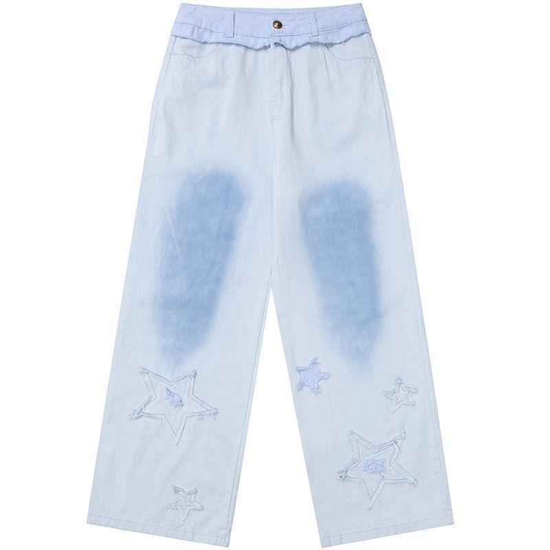 Dopamine Style Star Fringed Jeans for Women - Summer Thin Edition American Wide-Leg Loose Straight-Leg Design-Driven Trousers
