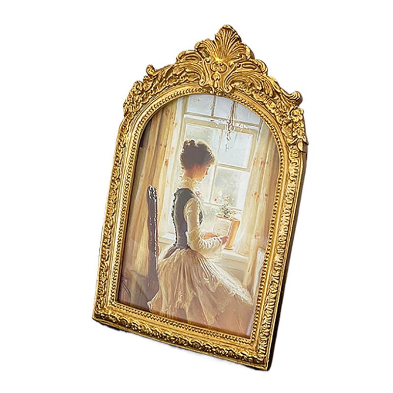 

Вінтажна рамка для фотографій, Антикварна вишукана рамка для фотографій для настільного розміщення або настінного кріплення, Золота рамка для фотографій для настінного декору, Золота M