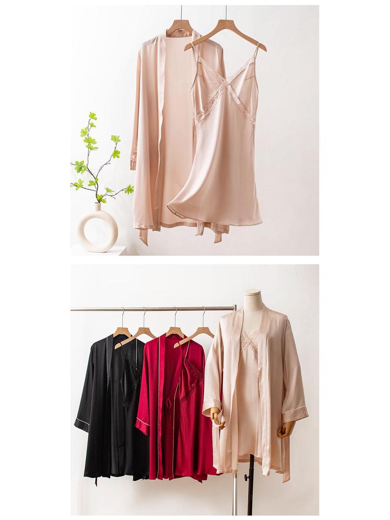 2025 Women's Silk Spaghetti Strap Robe & Nightgown - Elegant Bridal Homewear