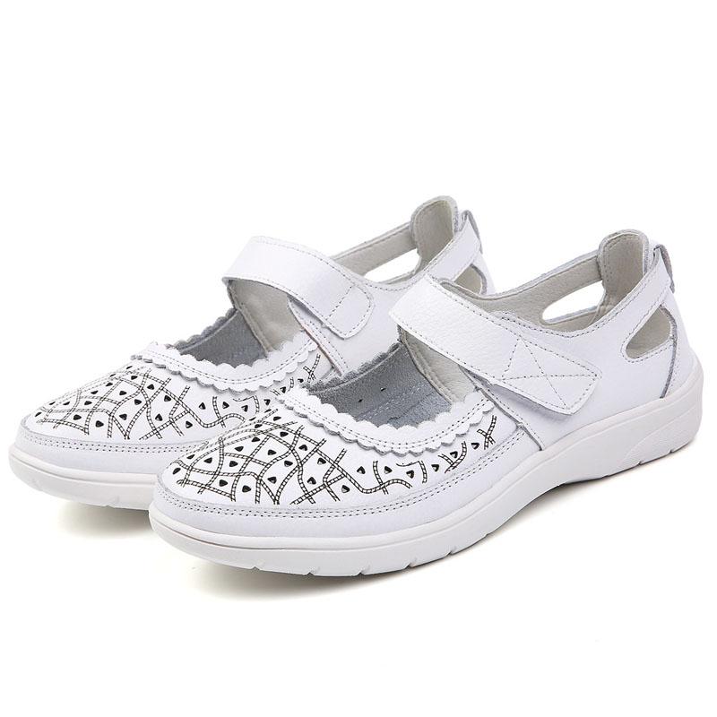 Female Sandals 2025 New Summer Breathable Sandals Women Genuine Leather Cutout Flat Platform Casual Shoes Size 42 WSH4372