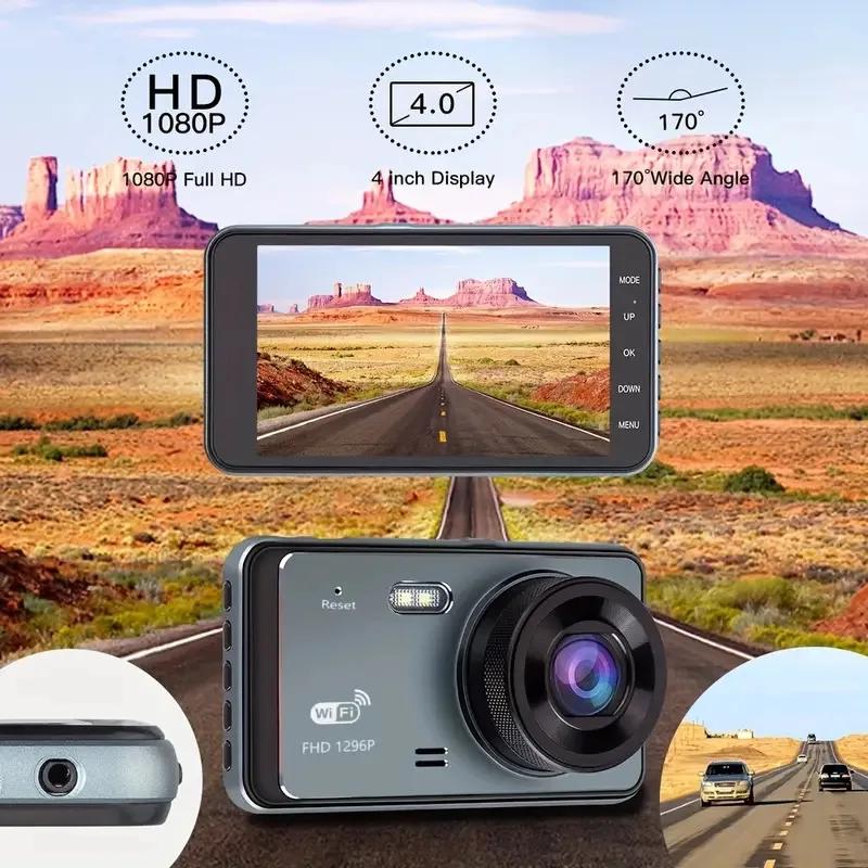 4-inch Dashcam, HD Dual-lens Touchscreen, WiFi Car Dashcam