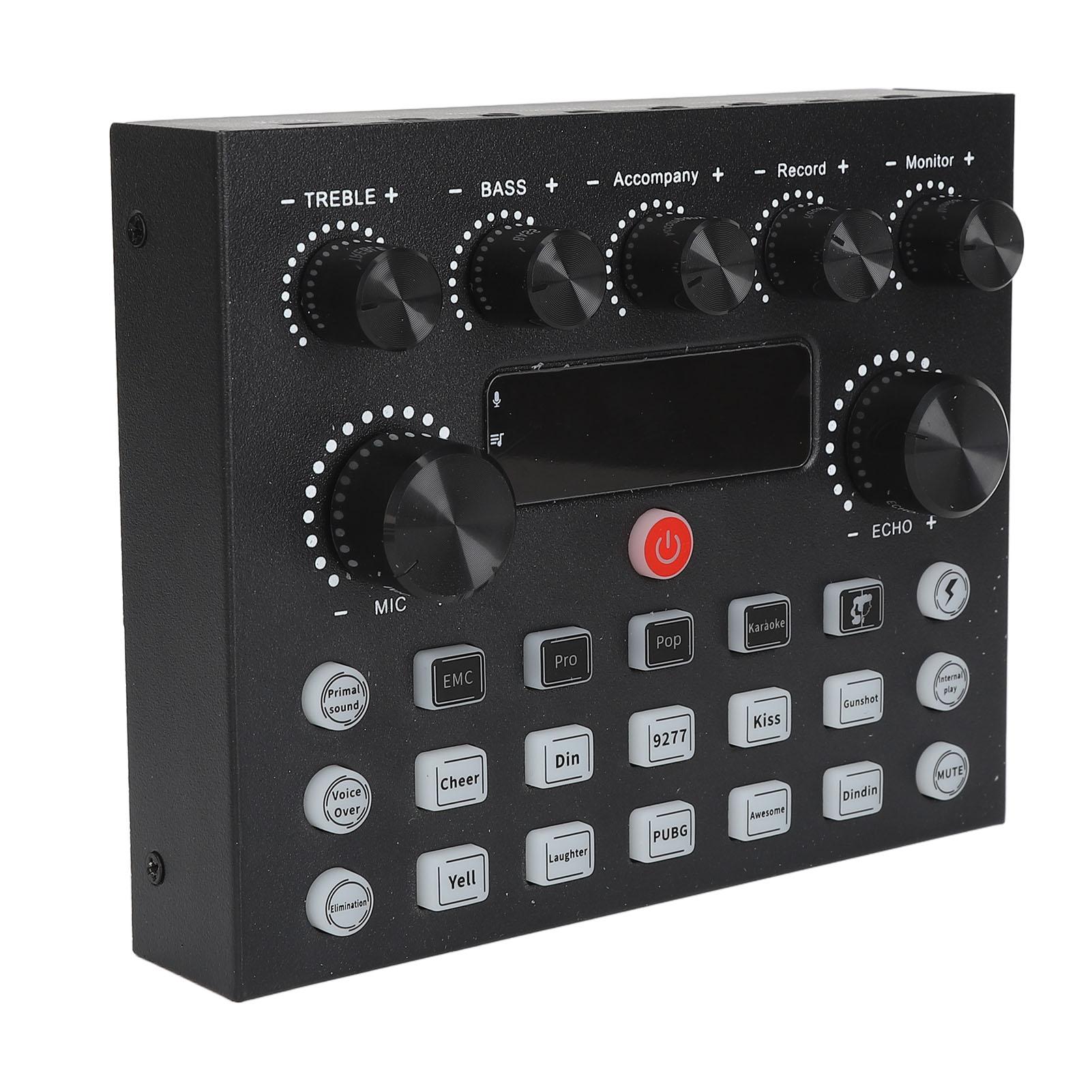 

Профессиональная звуковая карта для живого звука с эффектами реверберации, регулируемыми низкими и высокими частотами, с двумя микрофонными портами, двойная