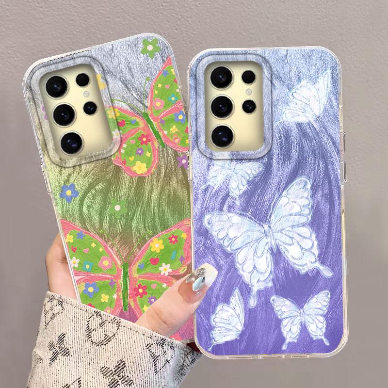 For Samsung Galaxy A56 A16 A15 A25 A55 A35 A26 A36 S24 Plus S25 Ultra Phone Case Gradient Color Pink Butterfly Women Girls Cover
