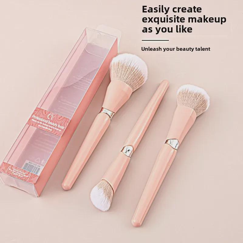 3-Piece Makeup Brush Set: Soft Loose Powder, Blush, and Contour Brushes - Portable Beauty Tools
