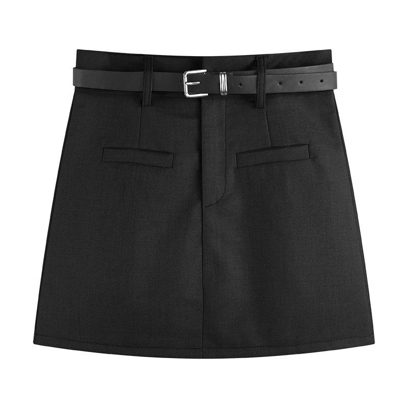 Women's Summer 2024 Black Midi Skirt - High Waist, Slimming, A-Line Design