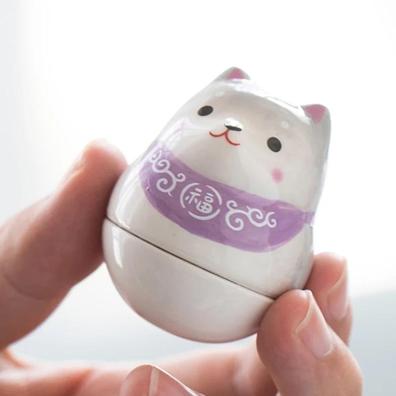 Japanese Creative Gift Ceramic Dog Car Ornament Fortune Flower Pet Doll Home Accessories Office Decoration