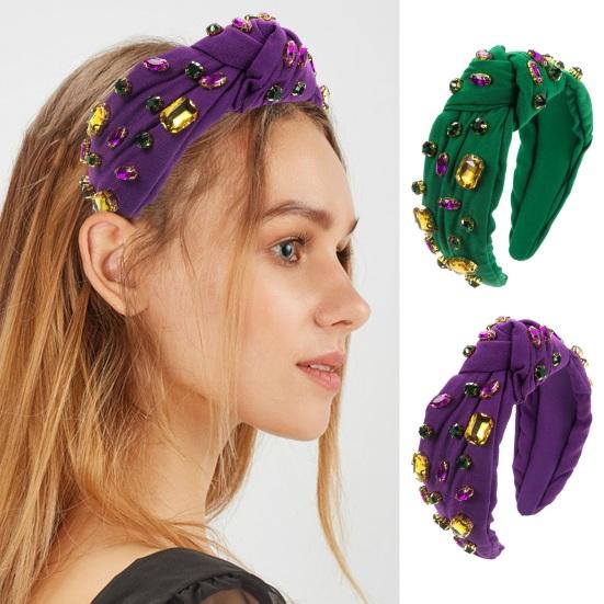 

Женский обруч для волос в стиле ретро, ​​изысканный блестящий стеклянный декор, женская повязка для волос с широким узлом, модные аксессуары фиолетовый