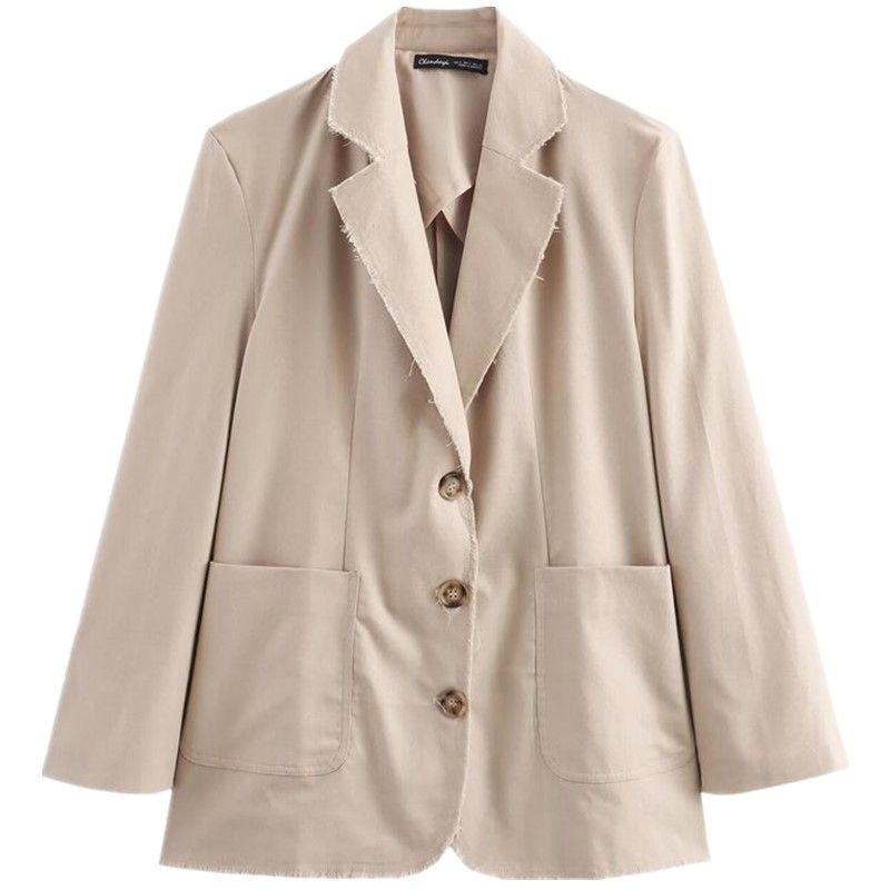 Fashion Style 2024 Autumn New Women's Clothing All-Match Commute Linen Blended Loose Suit Jacket 8169586