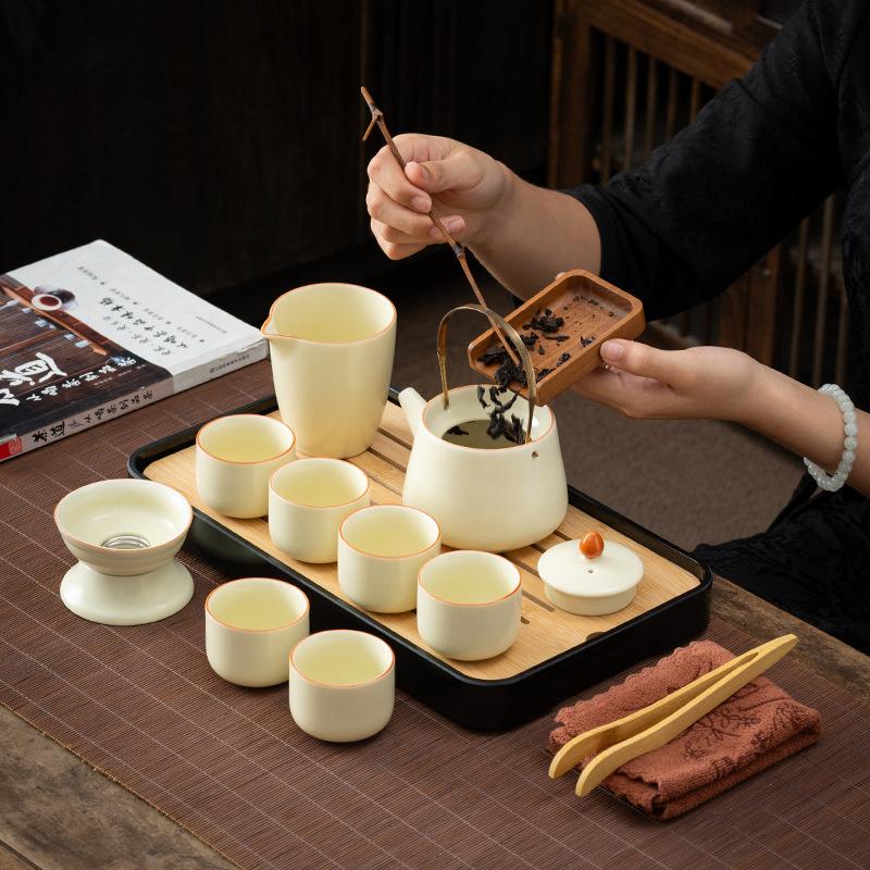 Kung Fu Guochao Huangru Kiln, the Whole Set of Tea Sets Can Be Opened, Ceramic Tea with Tea Tray