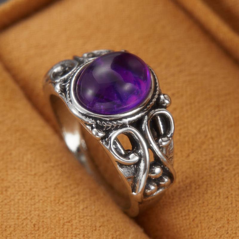 Vintage Ethnic Style Oval Stone Carved Pattern Ring, Women s Bohemian Personalized Holiday Accessory Zircon 6