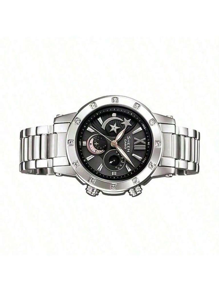 Casio - Stainless Steel Strap Black Dial Women's Quartz Watch SHN-7502D-1ADR