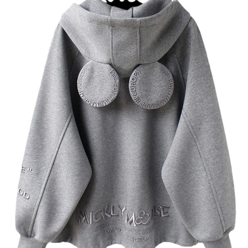 Mid Length Mickey Ear Hoodie Women's Casual Spring Autumn Longline Hooded Top