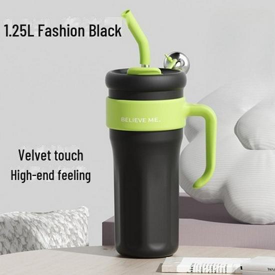 Women's Large-Capacity Stainless Steel Thermos with Handle and Straw