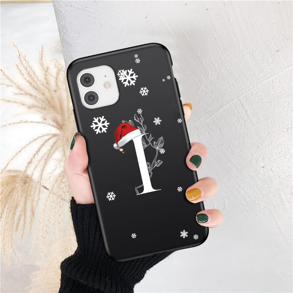 Vánoční dárek Art White Letter A To Z Pouzdro pro iPhone 13 Mini 12 11 13 Pro Max X XS Max 7 8 Plus Cute Red Hat Shockproof Cover