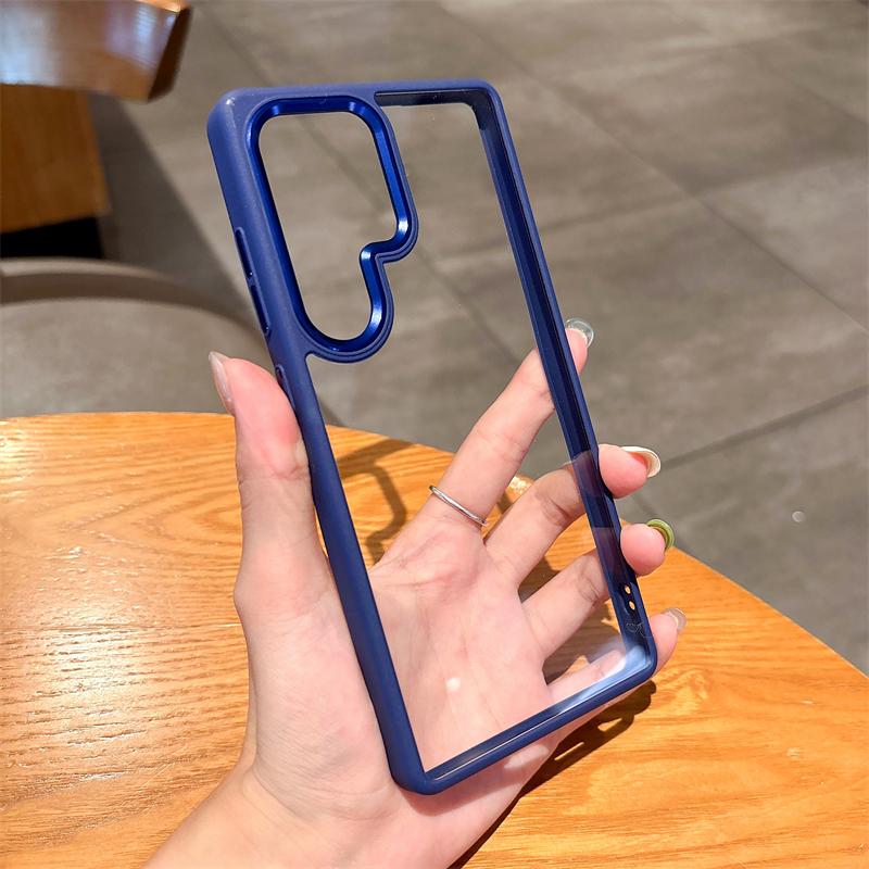HD Transparent Acrylic Case For Samsung Galaxy S25 S24 Ultra Plus Metal Camera Ring Silicone Bumper Armor Shockproof Hard Cover