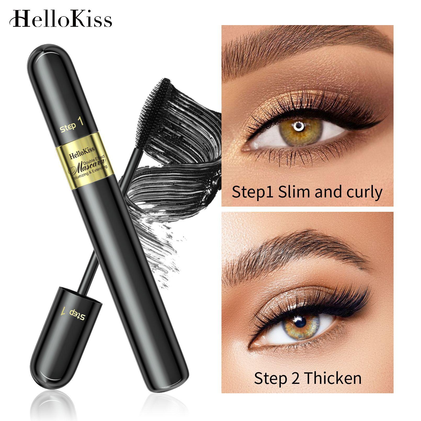 Double Effect 4D Mascara 2-In-1 Slender Curl Dense Non-Smudging Waterproof Mascara 9g d.