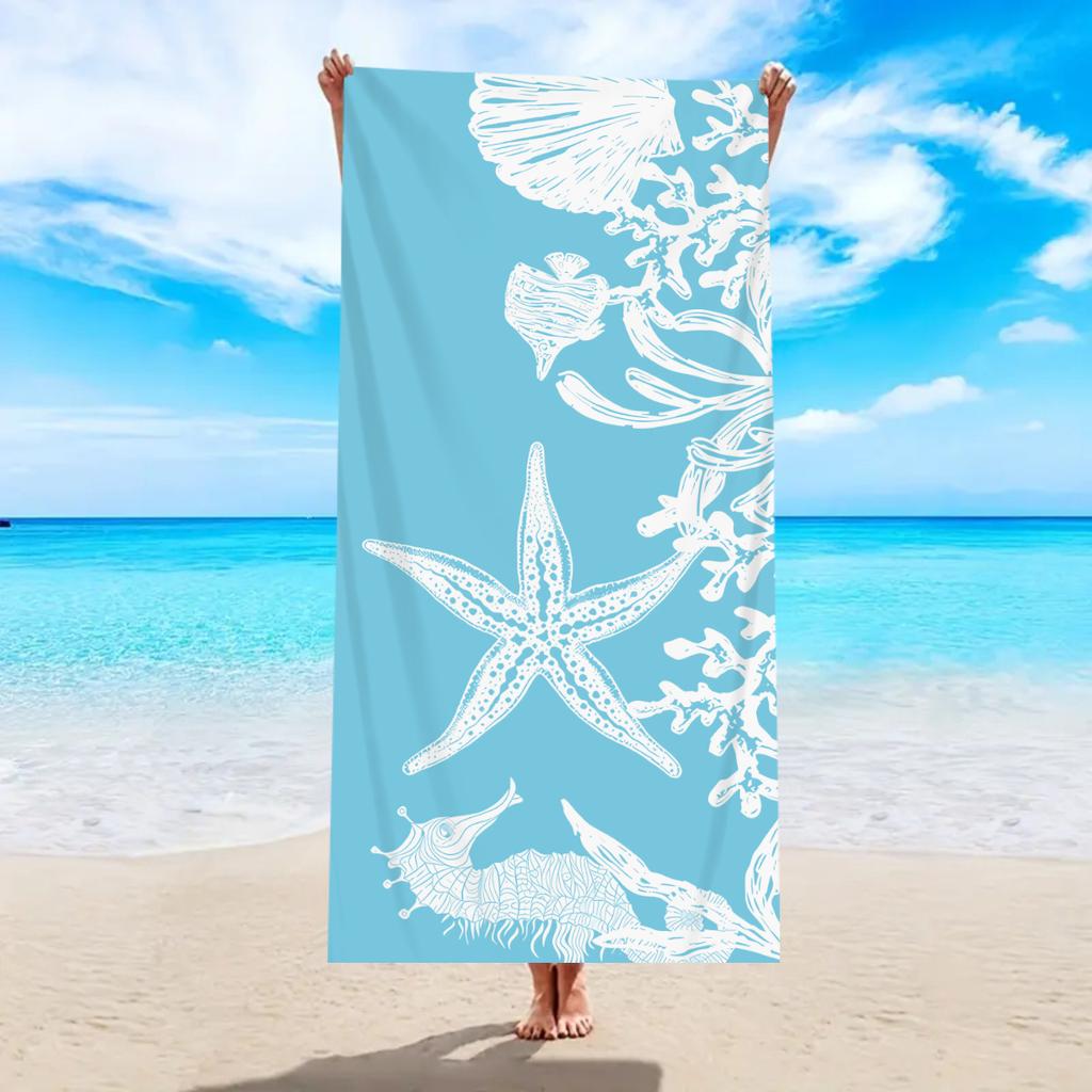 1pc ocean element beach towel, shell starfish printed large beach towel, outdoor swimming, vacation, camping beach towel