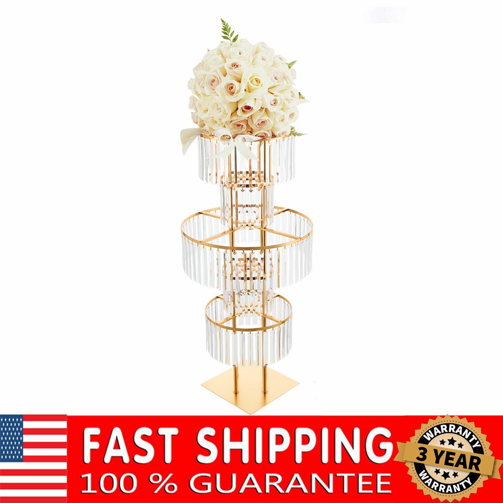 5 Tier Crystal Flower Stand Wedding Centerpieces Decoration Elegant Stand with Hanging Crystals for Wedding Party Centerpieces