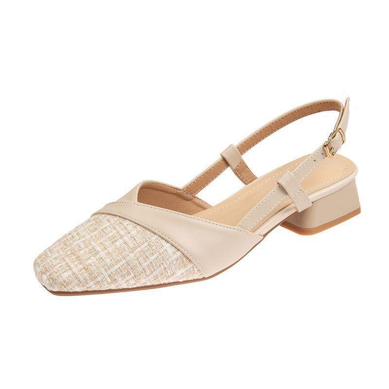 Xiaoxiangfeng Dicke Ferse Tasche Kopf Sandalen Damen Sommer 2025 neu Französisch eckiger Kopf hinten leer Rock Mode High Heels