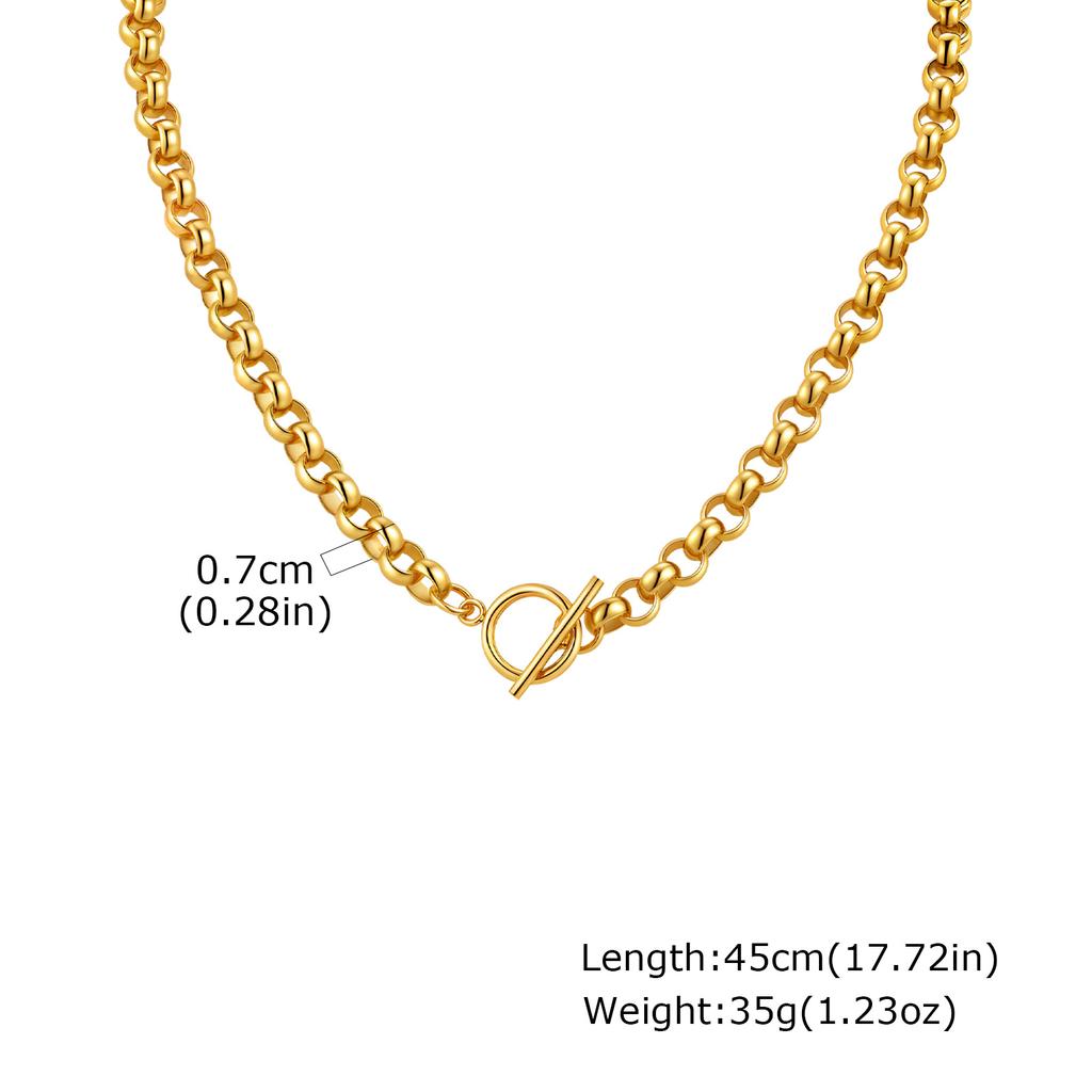 Stainless Steel Chunky Chain Choker Necklace for Women, Thick Rolo Link Toggle Necklace, Waterproof OT Jewelry
