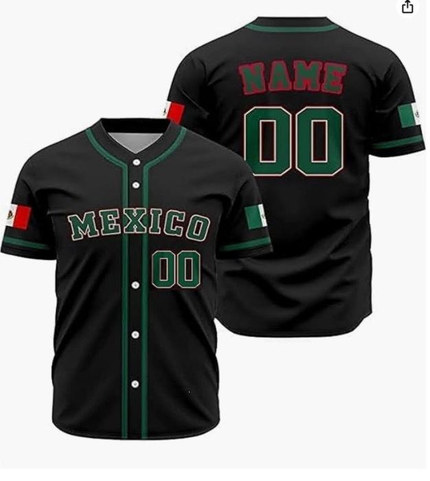 Mexico baseball team element print summer v-neck button-down baseball jersey