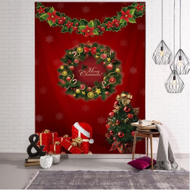 Świąteczny gobelin Prezenty świąteczne kominek Święty Mikołaj Choinka gobelin pokój akademik dekoracja wnętrz wisząca na ścianie