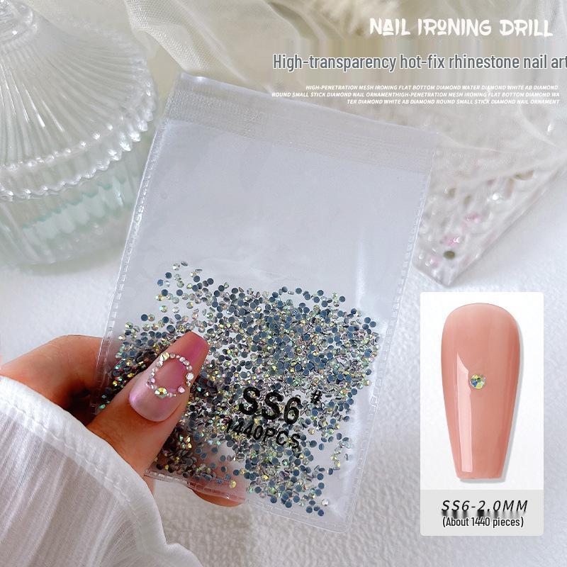 1440-Piece Aurora White AB Transparent Round Nail Art Rhinestones - Non-Fall-Off Flatback Glass Diamonds